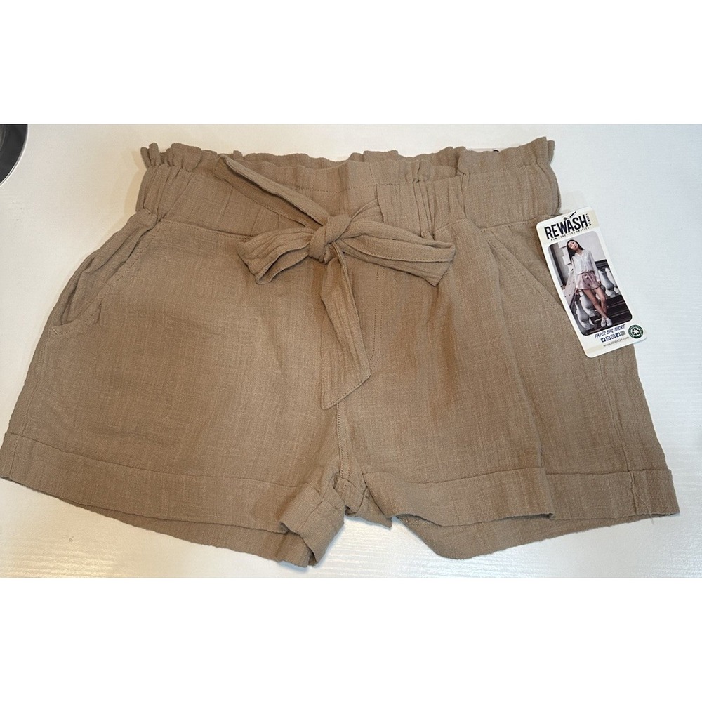 REWASH Shorts Paper Bag Belted Tie Waist Khaki Large with Pockets New with Tags